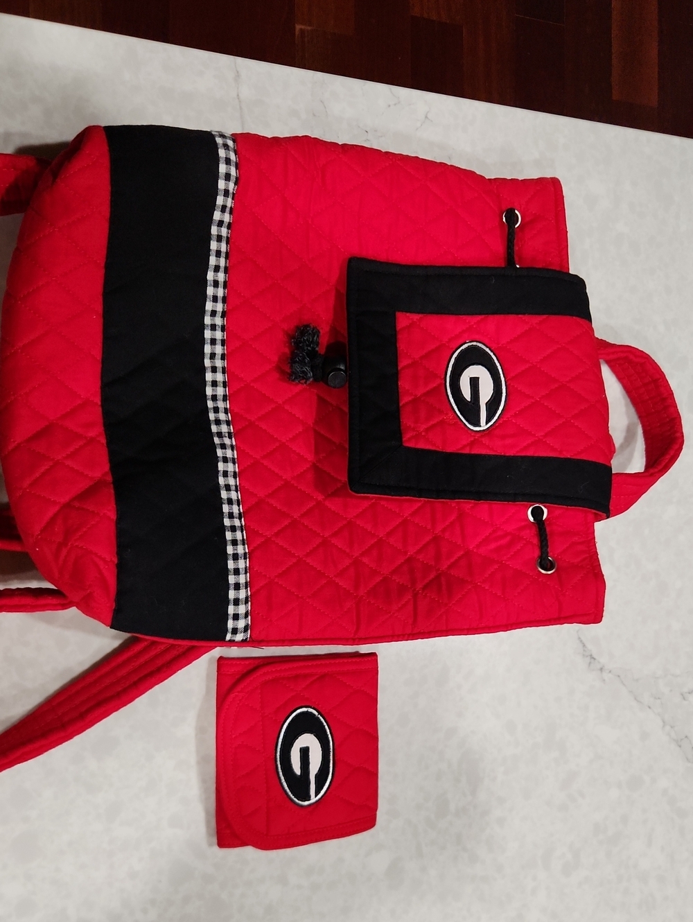 University-Inspired Red Quilted Backpack with Wallet
